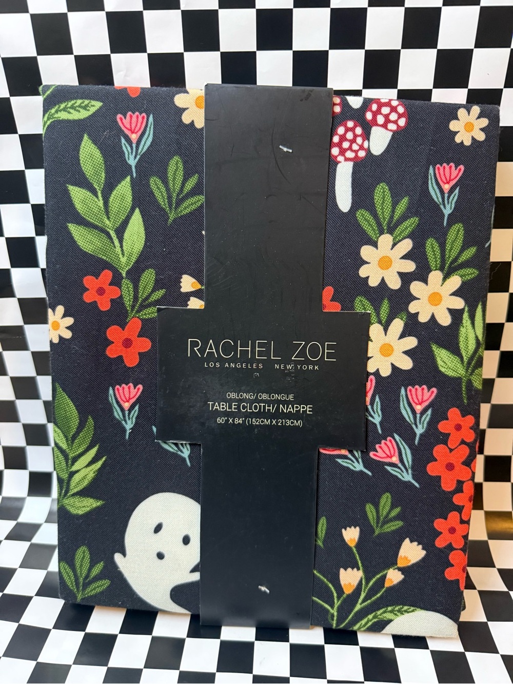 Rachel Zoe Black Floral & Ghost Print Tablecloth